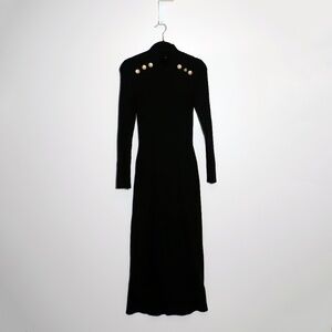 Sezane Adela Merino Wool Organic Cotton Ribbed Knit Stretch Sweater Dress Black